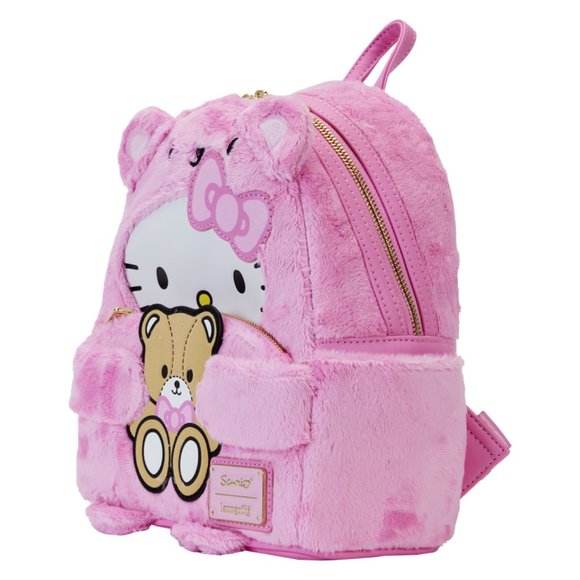Hello Kitty Teddy Bear Cosplay Pink Plush Mini Backpack Loungefly & Sanrio New - Picture 10 of 11